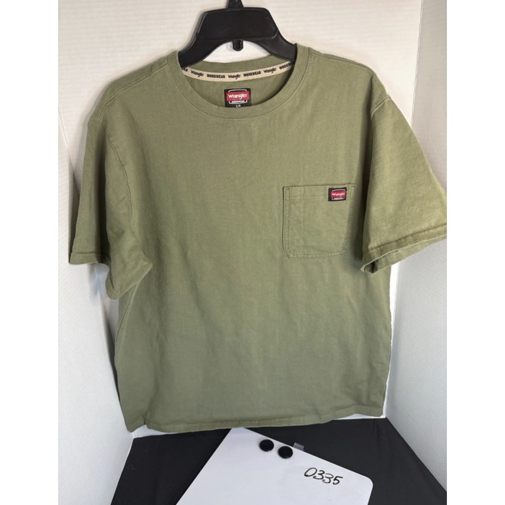 Wrangler Shirt Mens Large green Workwear Short Sleeve 100% Cotton Pocket Casual